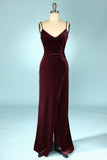 Burgundy Velvet Evening Prom Dress