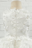 White Applique Sleeveless Flower Girl Dress