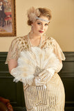 Ivory Pearls 1920s Fan with Feathers