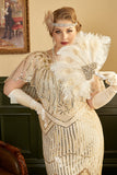 Ivory Pearls 1920s Fan with Feathers