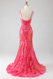 Sparkly Mermaid Fuchsia Prom Dress with Sequins