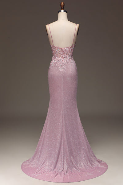Zapaka Women Glitter Blush Prom Dress Mermaid Spaghetti