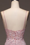 Glitter Blush Mermaid Spaghetti Straps Long Prom Dress with Beading