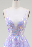 A-Line Purple Prom Dress with Sequins