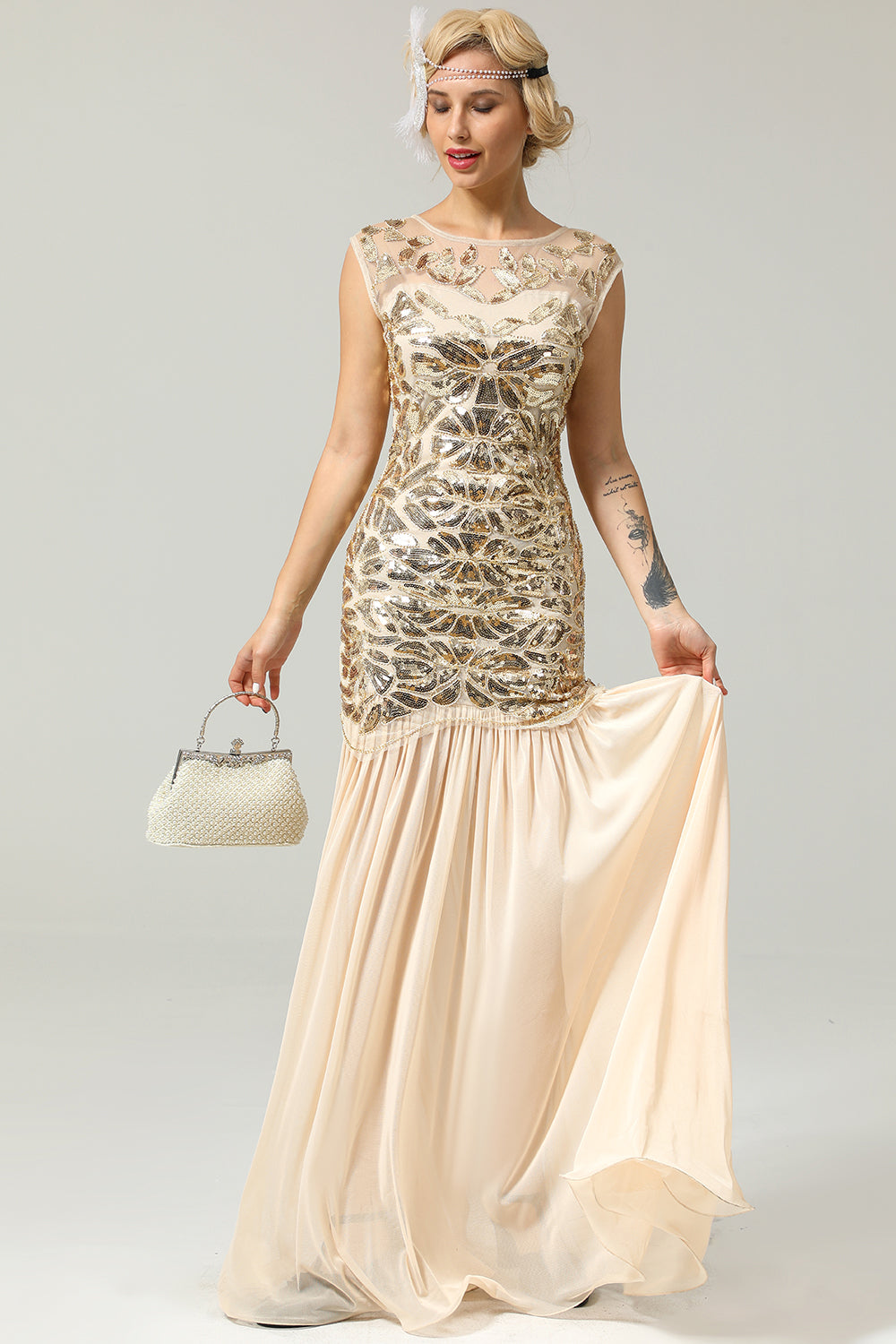 Champagne 1920s Flapper Glitter Dresses