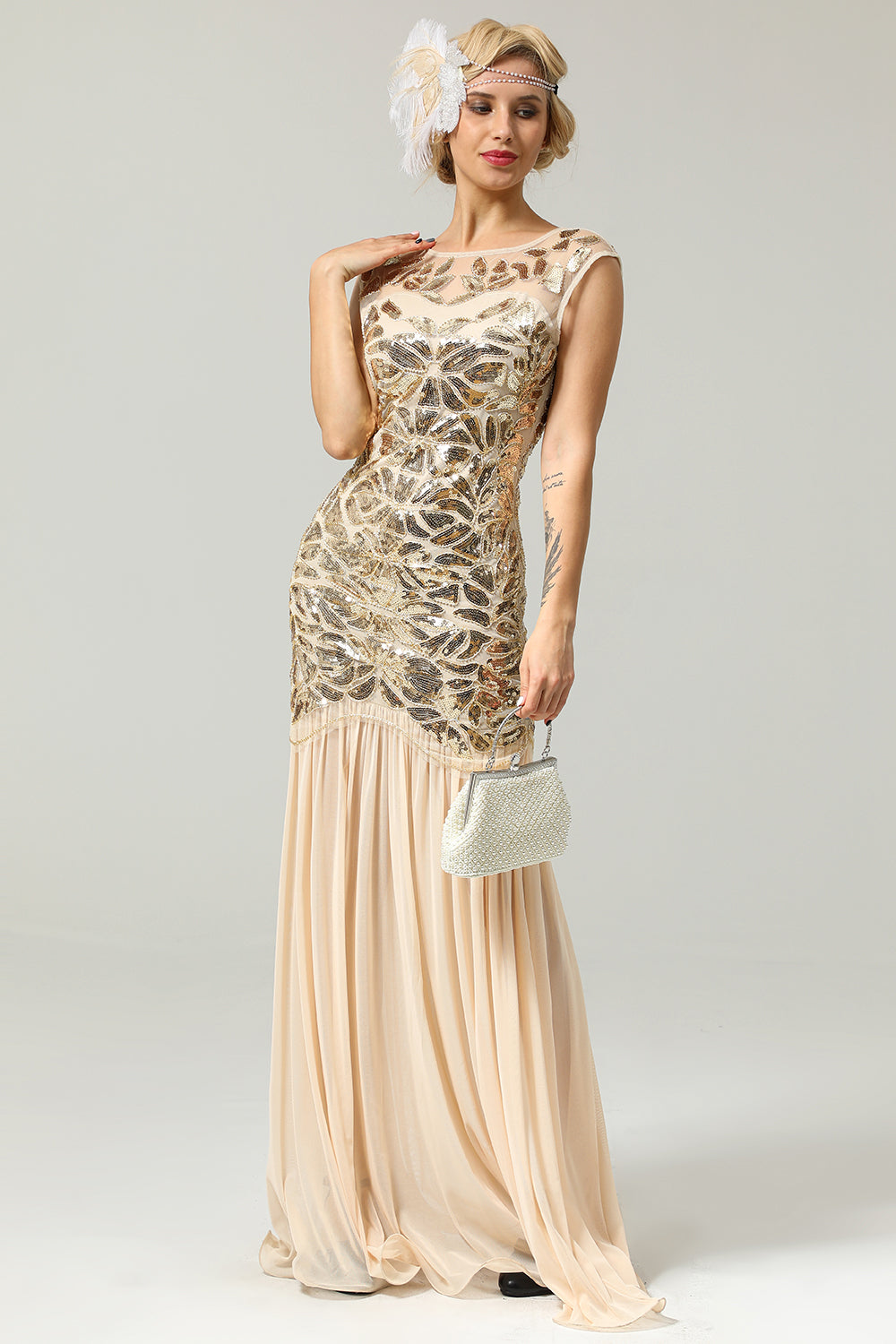 Champagne 1920s Flapper Glitter Dresses