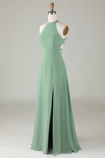AURAFIT PADDED TANK DRESS / 抹茶 (MATCHA) Halter V Neck Matcha Green Long Bridesmaid Dress – Ohmollydress
