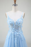 A-Line Light Blue Prom Dress with Appliques
