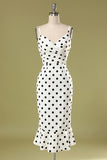 Yellow Mermaid Spaghetti Straps White Polka Dots Dress