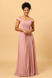 Ruffles Chiffon Pink Bridesmaid Dress with Slit