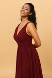 A-line Chiffon Burgundy Bridesmaid Dress