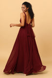 A-line Chiffon Burgundy Bridesmaid Dress