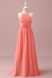 Orange Chiffon Halter Neck Junior Bridesmaid Dress