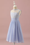 Light Purple Lace and Chiffon Short Junior Bridesmaid Dress