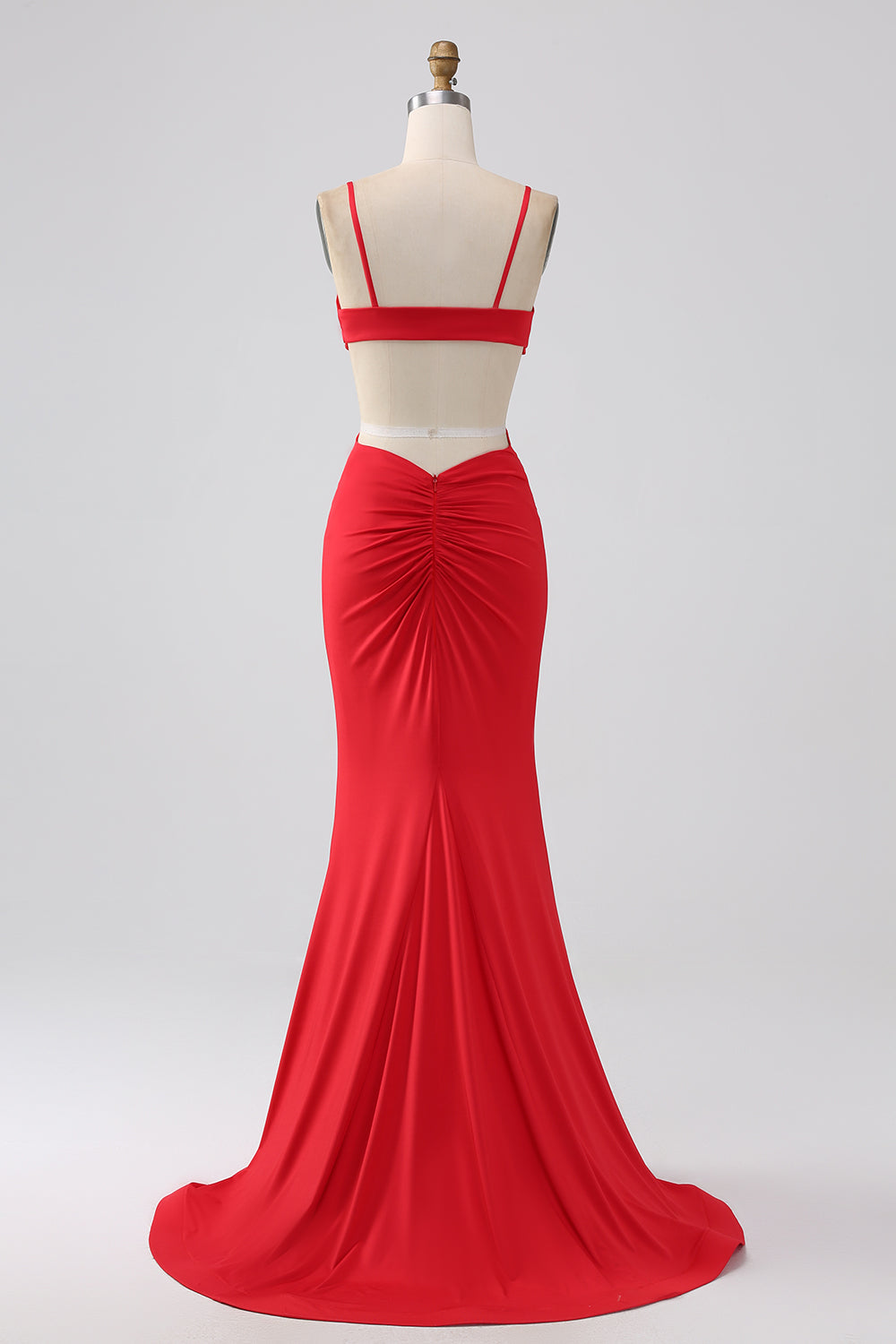 Spaghetti Straps Mermaid Backless Red Long Prom Dress