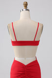 Spaghetti Straps Mermaid Backless Red Long Prom Dress