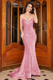 Red Mermaid Sweetheart Sweep Train Prom Dress With Sequins