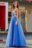 Royal Blue A-Line Sweetheart Broken Mirrors Strapless Corset Long Prom Dress