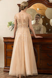 Golden Beaded Mother of Bride Dress