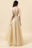 Sparkly Yellow Beaded A-Line Formal Dress