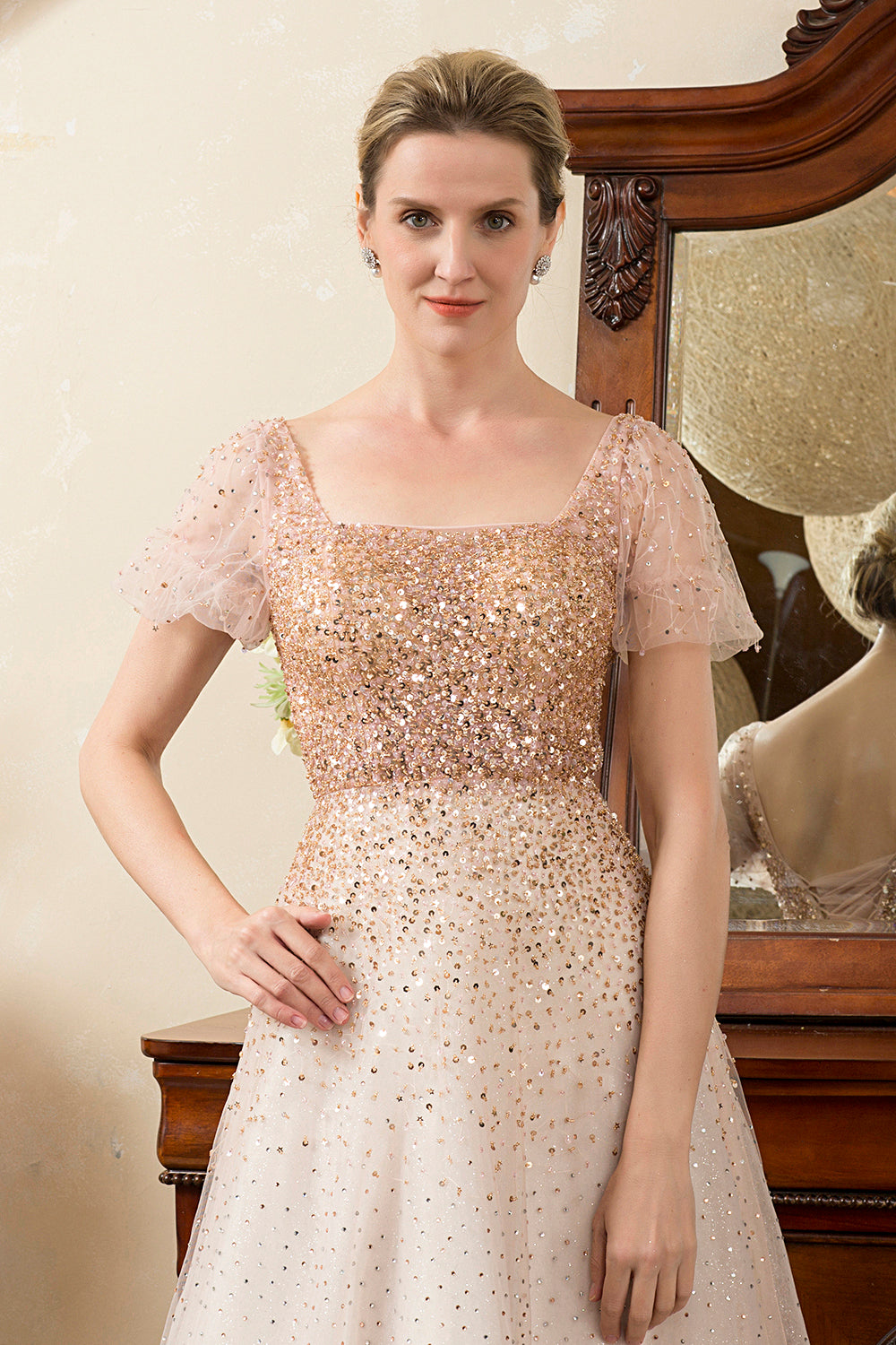 Blush Beading A Line Sparkly Evening Wear