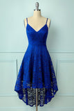 Royal Blue High Low Lace Party Dress