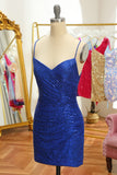 Blue Sequins Tight Backless Short Homecoming Dress