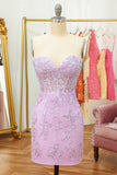 Tight Pink Short Homecoming Dress with Appliques