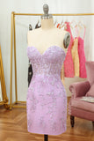 Tight Sweetheart Purple Short Homecoming Dress with Appliques