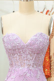 Tight Sweetheart Purple Short Homecoming Dress with Appliques