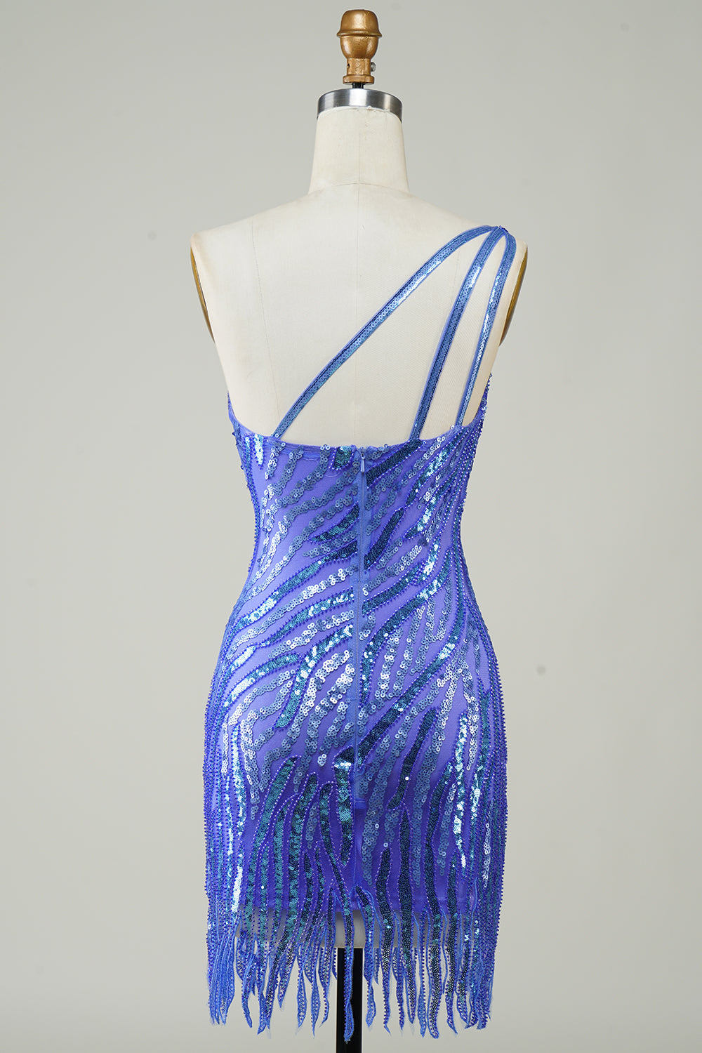 Sparkly Sheath One Shoulder Golden Sequins Short Homecoming Dress with Tassel