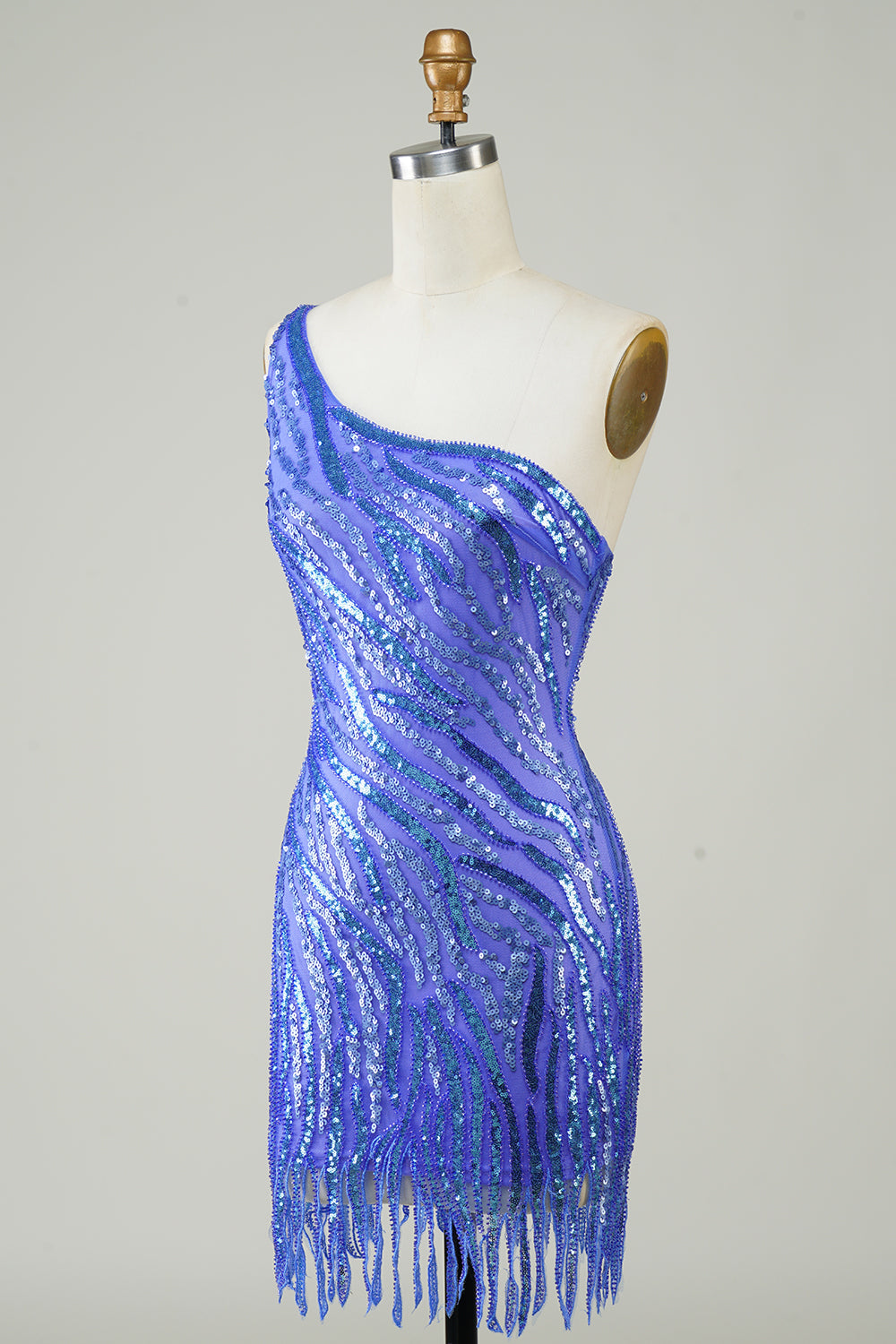 Sparkly Sheath One Shoulder Golden Sequins Short Homecoming Dress with Tassel