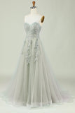 Sweetheart Beaded Light Green Long Prom Dress with Slit Front