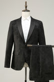 Peak Lapel Dark Blue Jacquard Men's Prom Wedding Party Suits