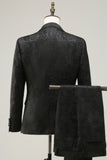Peak Lapel Dark Blue Jacquard Men's Prom Wedding Party Suits