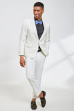 White Jacquard Shawl Lapel 2 Piece Prom Homecoming Suits