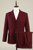 Burgundy Peak Lapel 3 Piece Men's Prom Suits