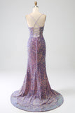 Sparkly Mermaid Light Purple Sequins Evening Dress with Slit