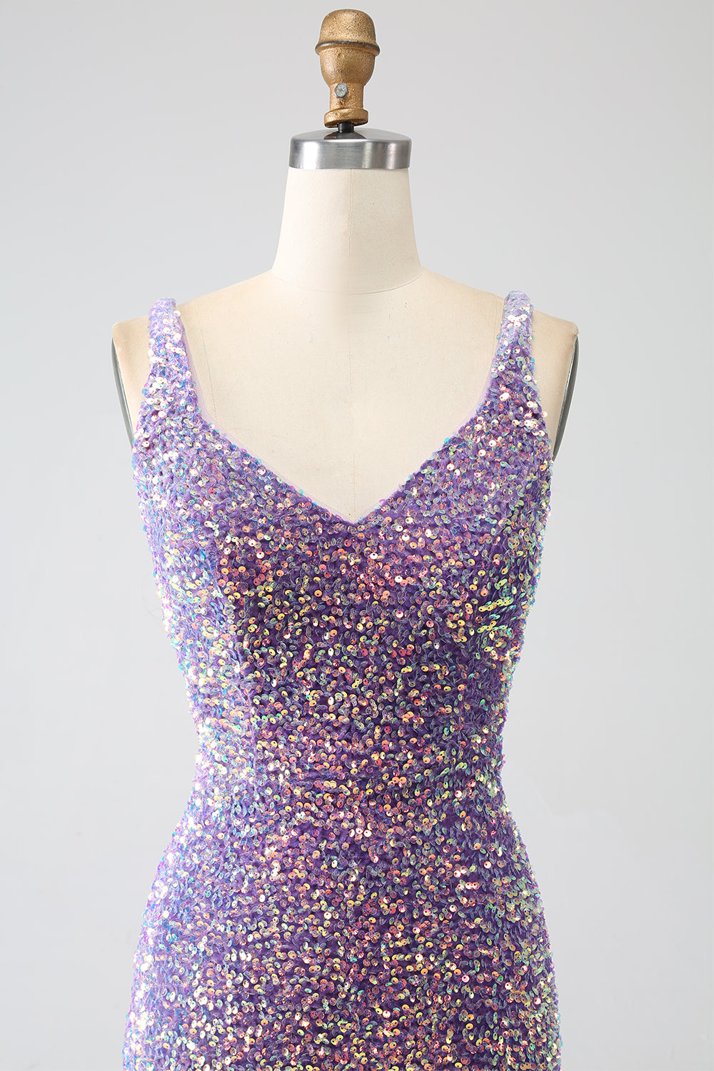 Sparkly Mermaid Light Purple Sequins Evening Dress with Slit