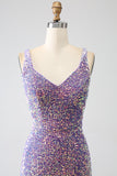 Sparkly Mermaid Light Purple Sequins Evening Dress with Slit