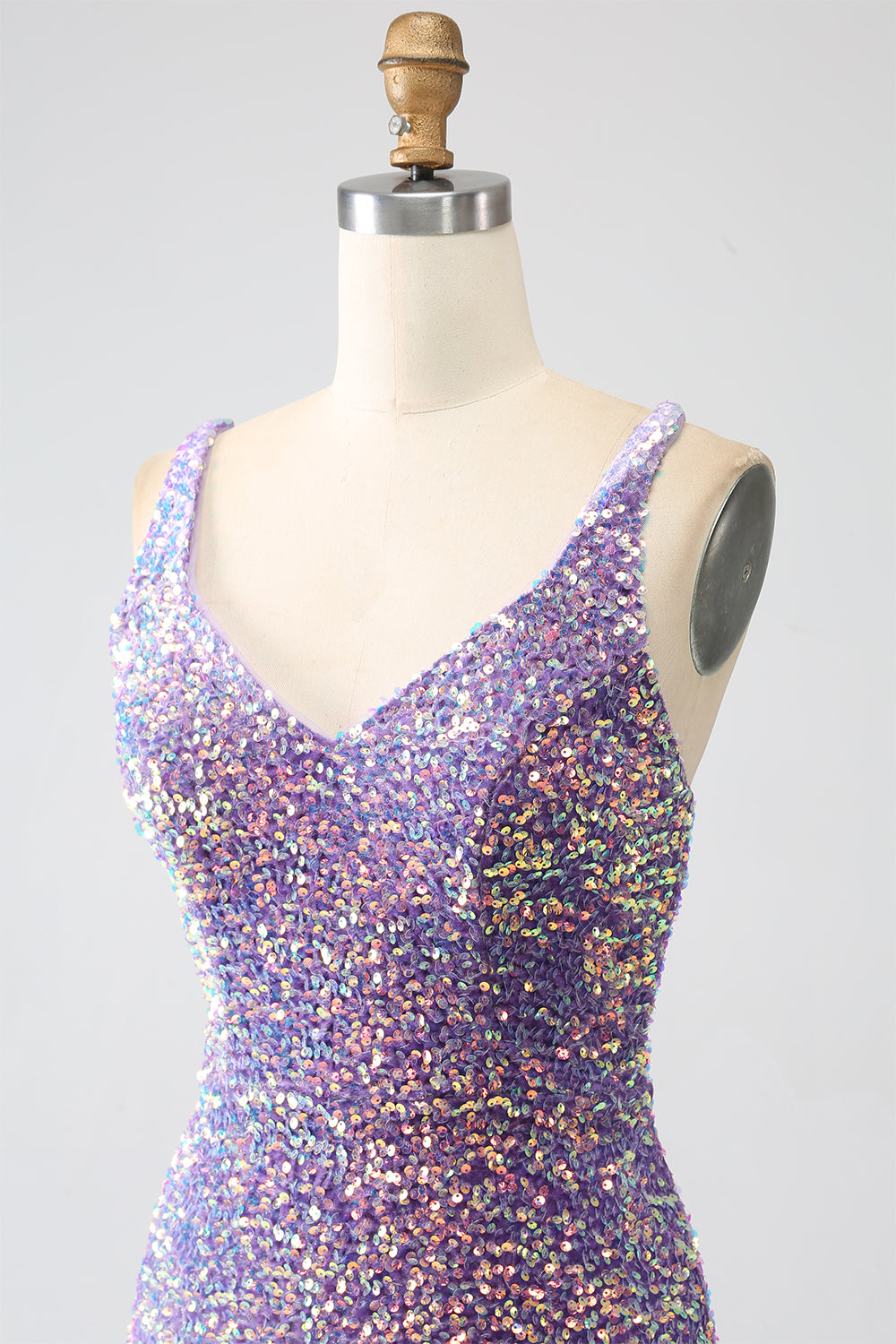 Sparkly Mermaid Light Purple Sequins Evening Dress with Slit