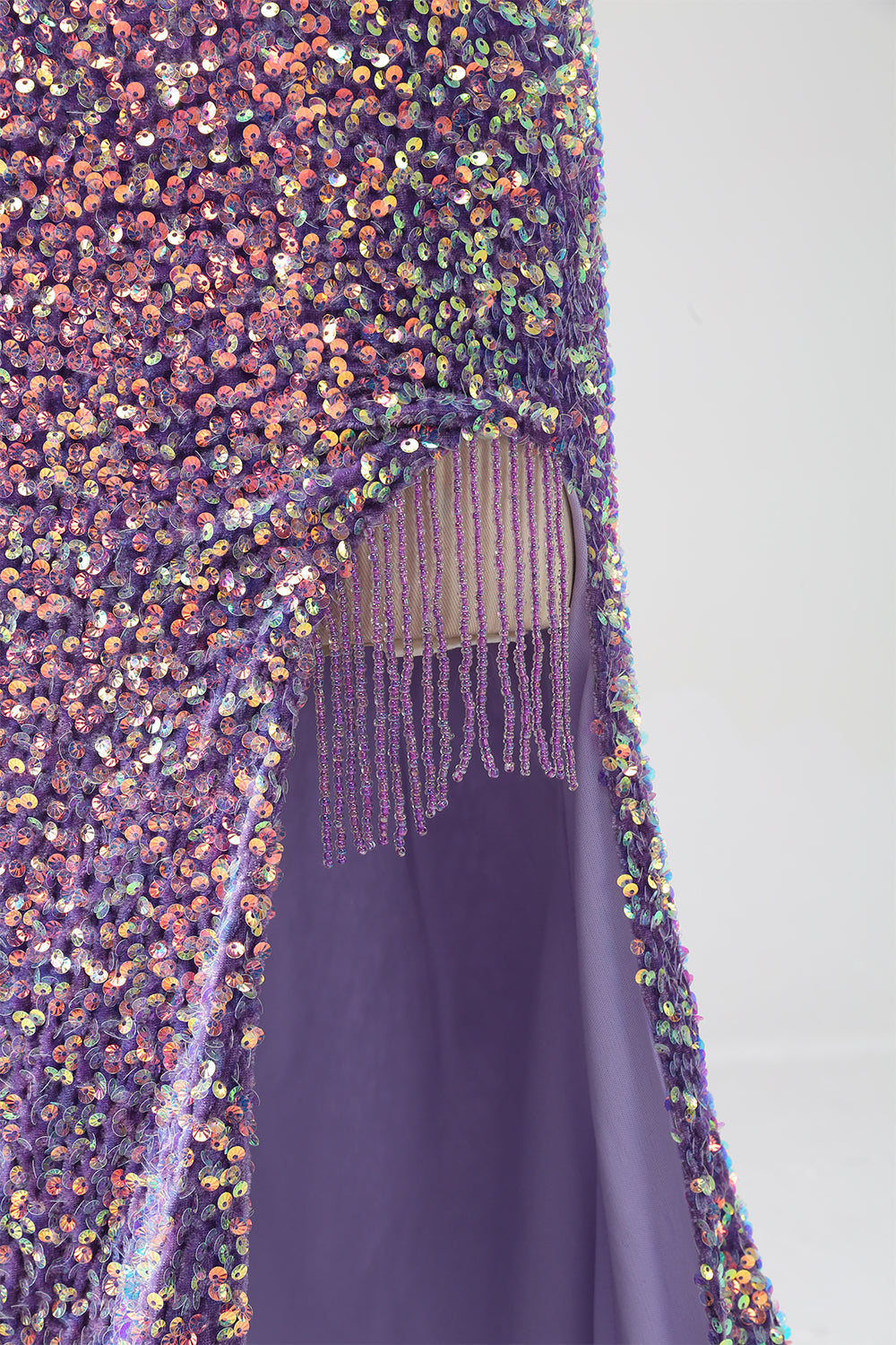Sparkly Mermaid Light Purple Sequins Evening Dress with Slit