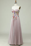 Strapless A Line Prom Dress with 3D Flowers