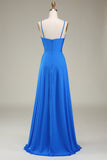Hot Pink Spaghetti Straps A-line Prom Dress with Pleated