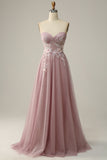 A Line Sweetheart Grey Purple Long Prom Dress with Appliques