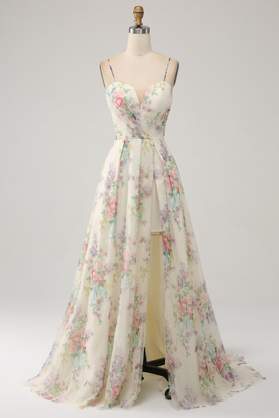 Vintage A line Straps Lace Flowers Long Ivory Prom Dress Evening Dresses main image 0