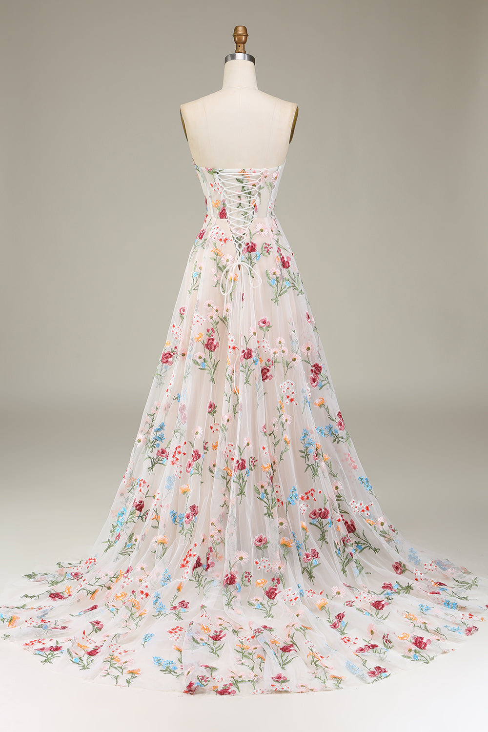 A-Line Sweetheart Corset Long Prom Dress With Flower