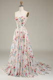 A-Line Sweetheart Corset Long Prom Dress With Flower