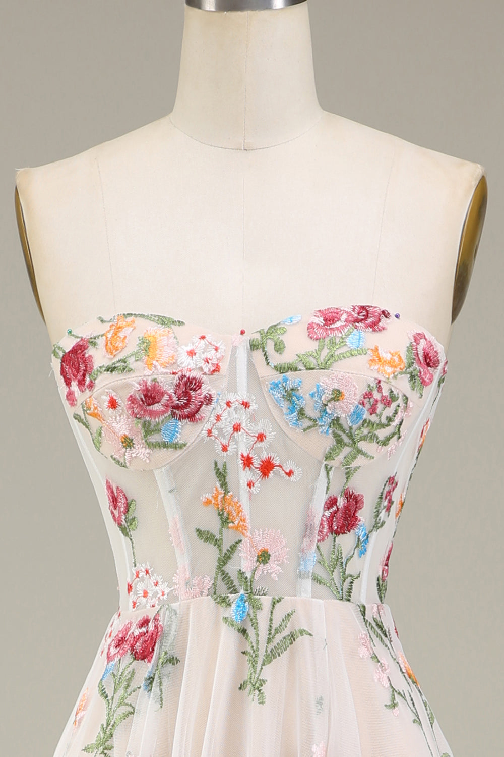 A-Line Sweetheart Corset Long Prom Dress With Flower