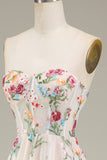 A-Line Sweetheart Corset Long Prom Dress With Flower